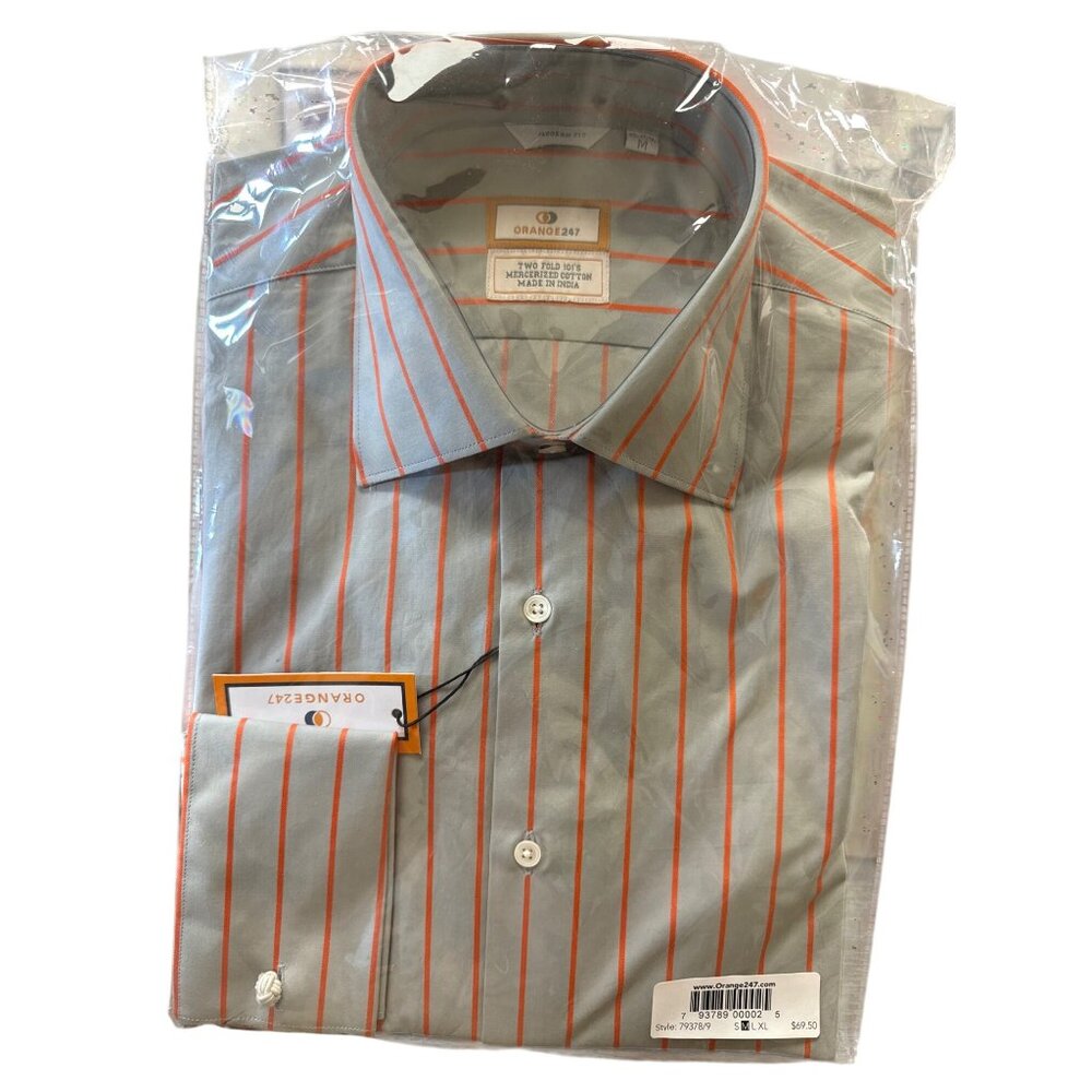 Orange247 Mens Modern Fit Striped Long Sleeve Button-Up Shirt M 15-15.5 Merceriz